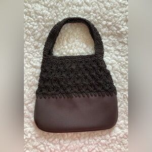 Evan-Picone small dark brown crochet & microfiber satchel, evening bag, handbag